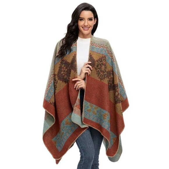 Queen's Attic Ltd. Sweaters - 2/$30 Boho Style Poncho Blanket Shawl Abstract Patterns & Warm Tones